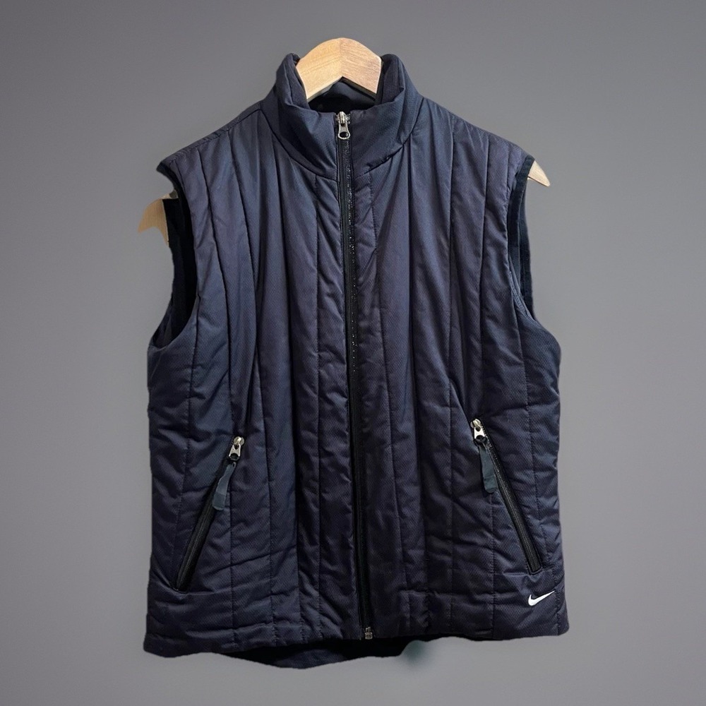 Nike Quilted Black Vest Zipper Pockets Size Small